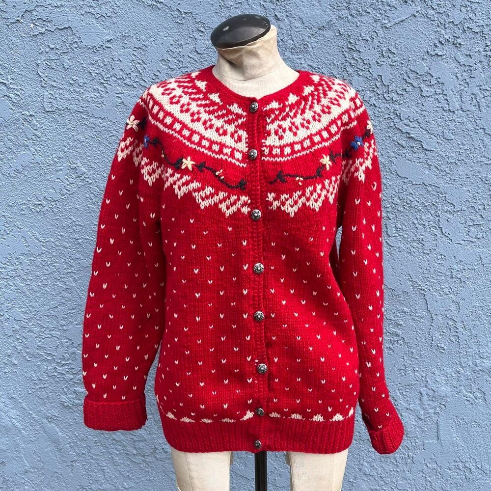 Fair isle cardigan sweater Scottish knit Size m/l